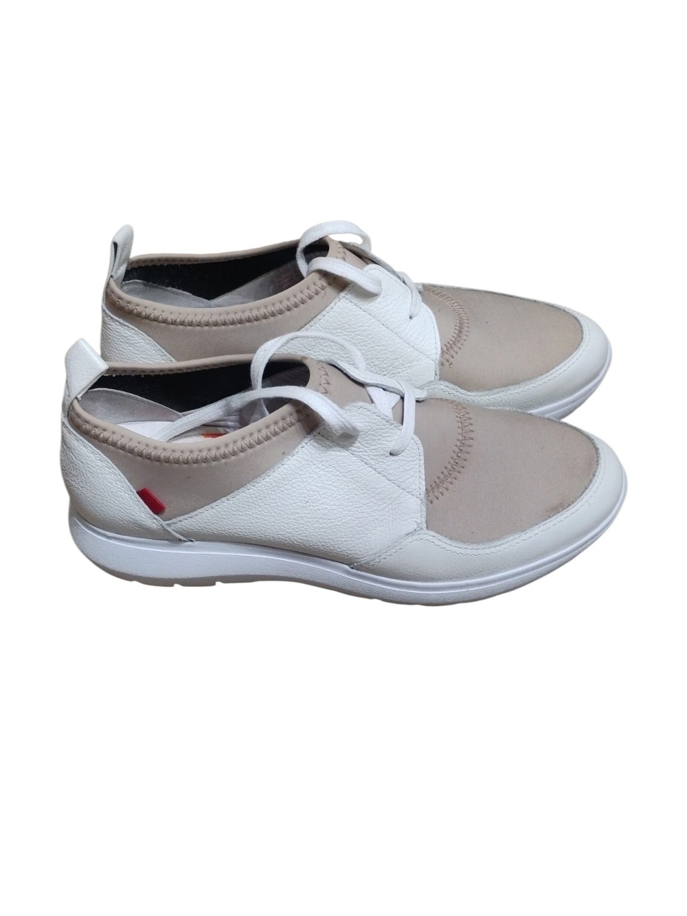 Marc Joseph White and Beige Lace-Up Sneakers for Women Alaska Shoe SZ 7